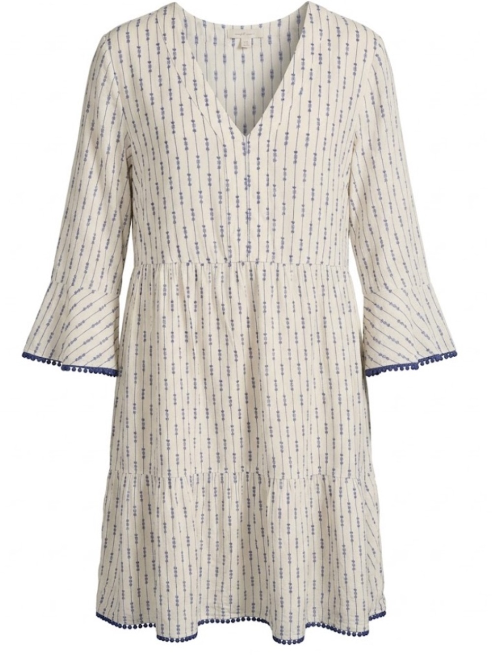 Pure Jill White & Blue Floral Stripe Tiered 3/4 Sleeve Dress embroidered XL